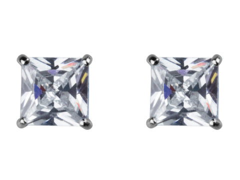 White Gold 6mm Square Stone Set Basket Studs