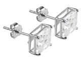 White Gold 6mm Square Stone Set Basket Studs