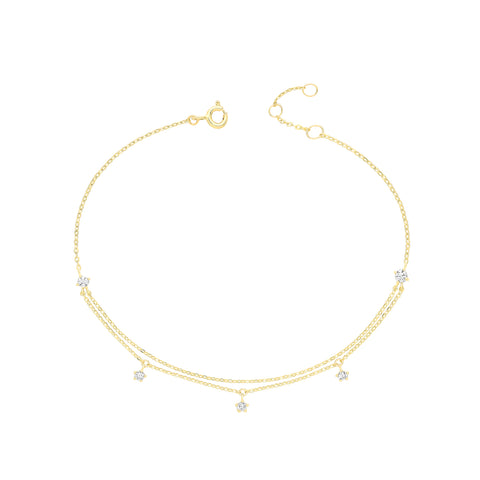 Gold Stone Set Double Chain Bracelet