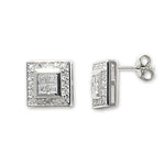 Silver Square Stone Set Stud Earrings