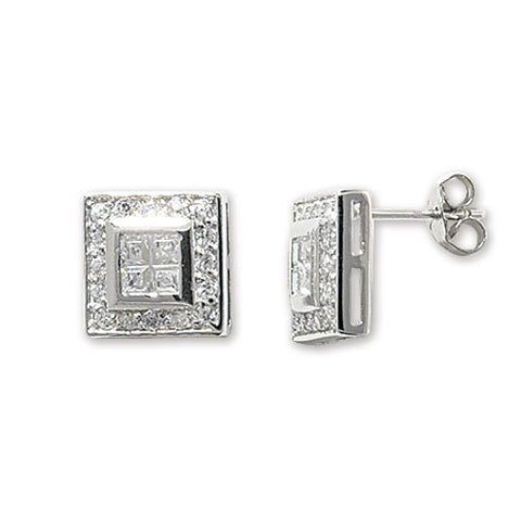 Silver Square Stone Set Stud Earrings