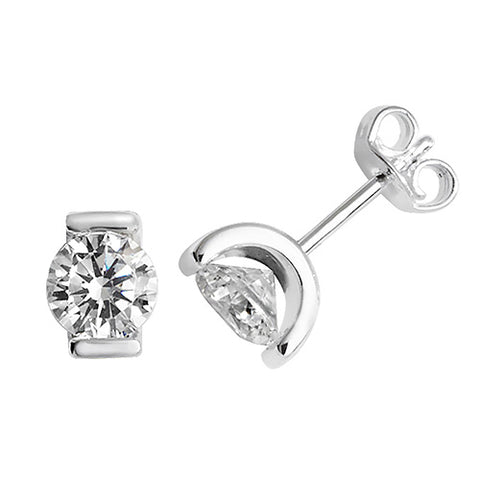 Silver Single Round Stone Set Stud Earrings