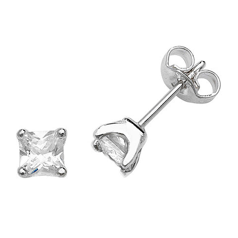 Silver Single Square Stone Set Stud Earrings