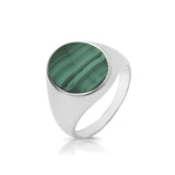 Silver Oval Cut Malachite Signet Ring