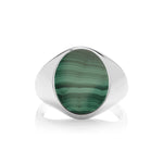 Silver Oval Cut Malachite Signet Ring