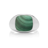 Silver Cushion Cut Malachite Signet Ring