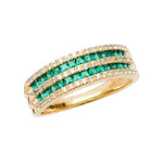 Gold Square Emerald and White Sapphire Half Eternity Ring