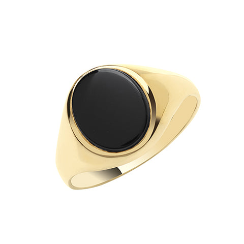 Yellow Gold Oval Black Onyx Plain Sides Signet Ring